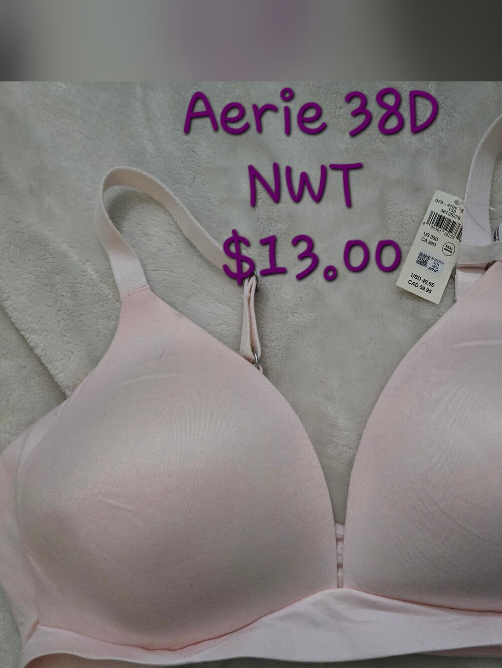 aerie Light Pink T-Shirt Bra - 38D